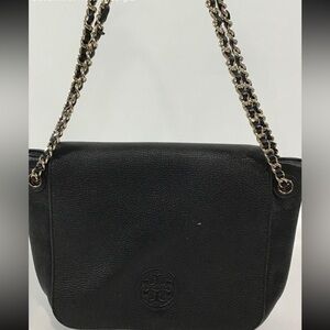 Women’s Tory Burch Black Pebbled Grain Leather Chain Strap Shoulder Bag